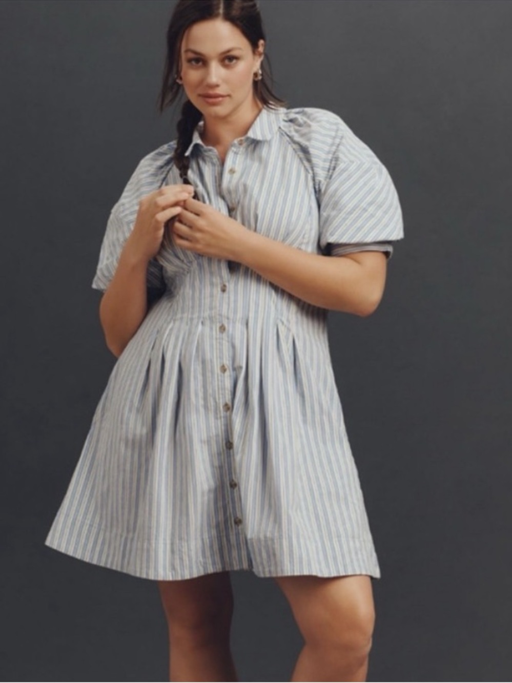 NWT Anthropologie Puff-Sleeve Striped Mini Shirt Dress - Picture 11 of 11